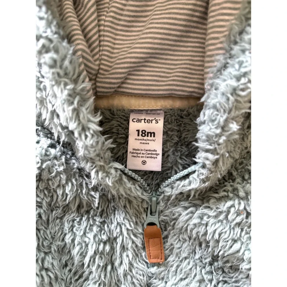 Carters Baby Sage Green Sherpa Fleece Bear Ear Hoodie Jacket 18M